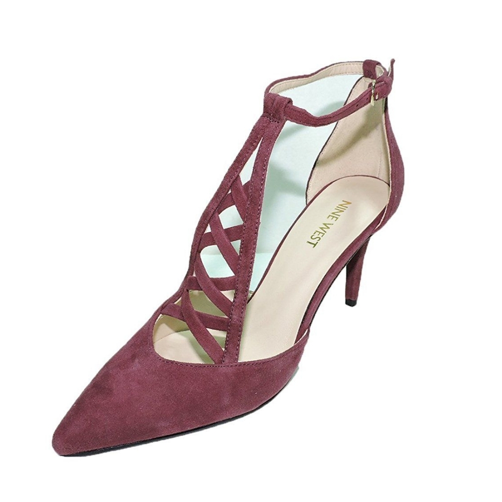 Nine West Primadona Ankle Strap Heels Leather Suede Wine Pumps w/ Box Women's 7